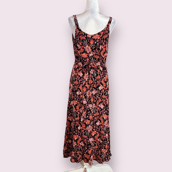 NWOT NAIF Black Red Floral Sleeveless Maxi Dress M Rayon Boho Elastic Waist - Picture 3 of 11